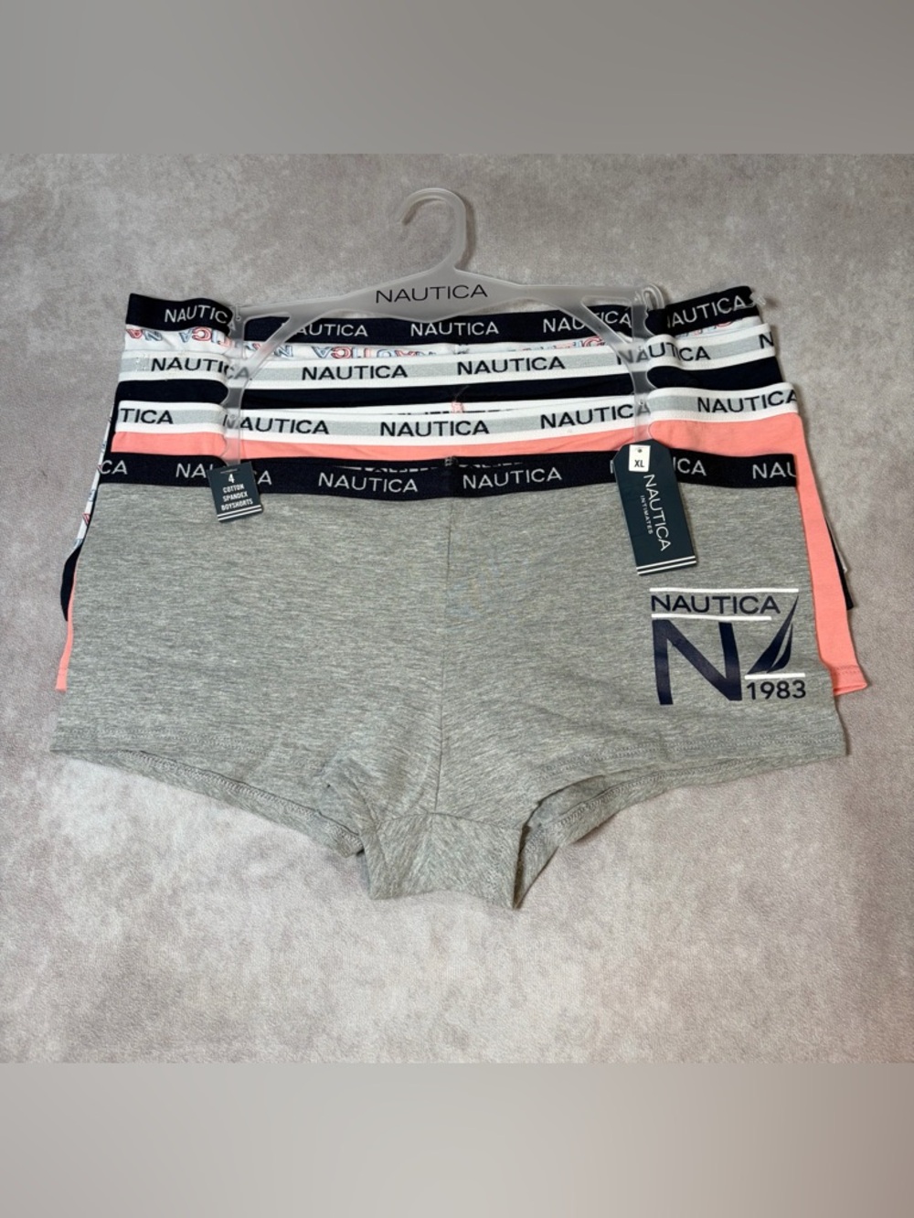 Nautica:XL Women's Multi Color Cotton-Blend Boyshorts Navy & Coral Waistbands